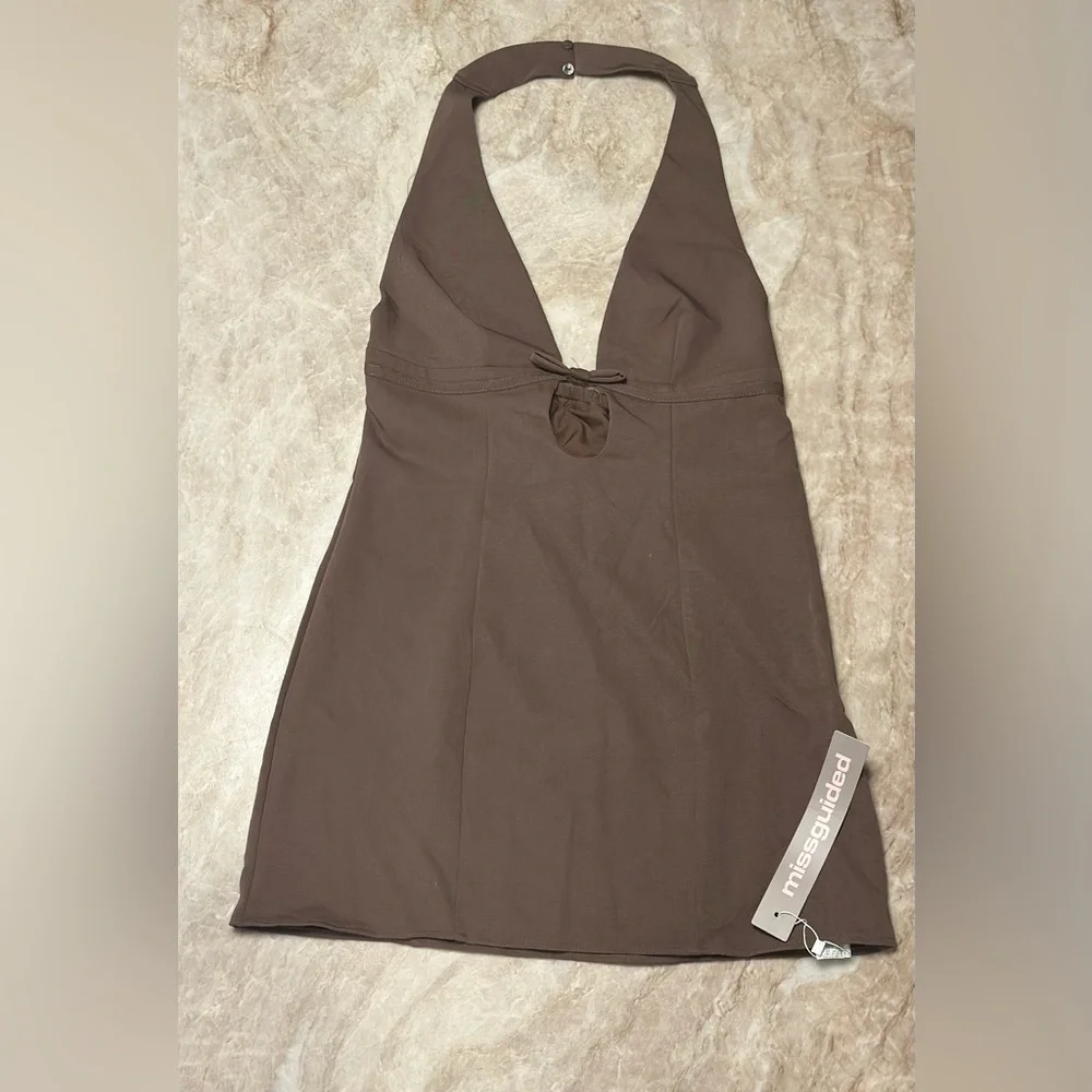Missguided | NWT Halter Backless Mini Dress | Brown - Picture 3 of 4